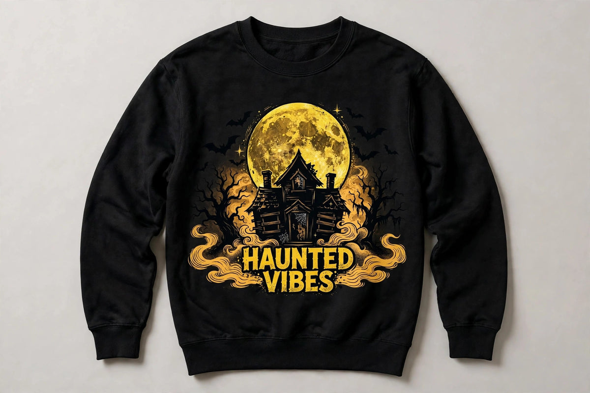 Haunted Vibes Sweatshirt - Haunted House Full Moon Halloween Sweatshirt