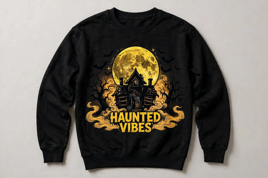 Haunted Vibes Sweatshirt - Haunted House Full Moon Halloween Sweatshirt