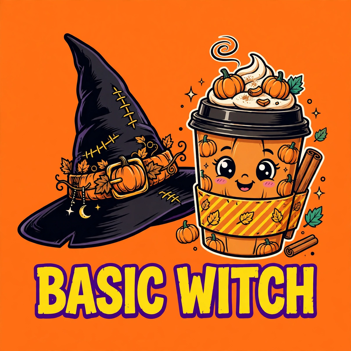 Basic Witch Sweatshirt - Pumpkin Spice Latte Halloween Graphic Sweatshirt - design