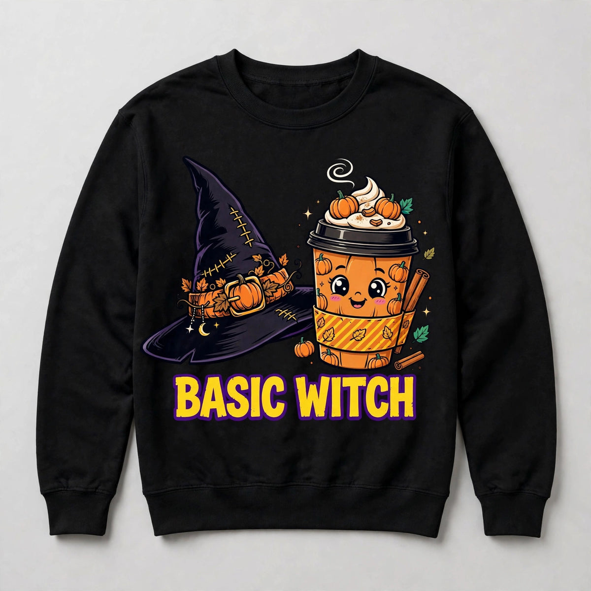 Basic Witch Sweatshirt - Pumpkin Spice Latte Halloween Graphic Sweatshirt