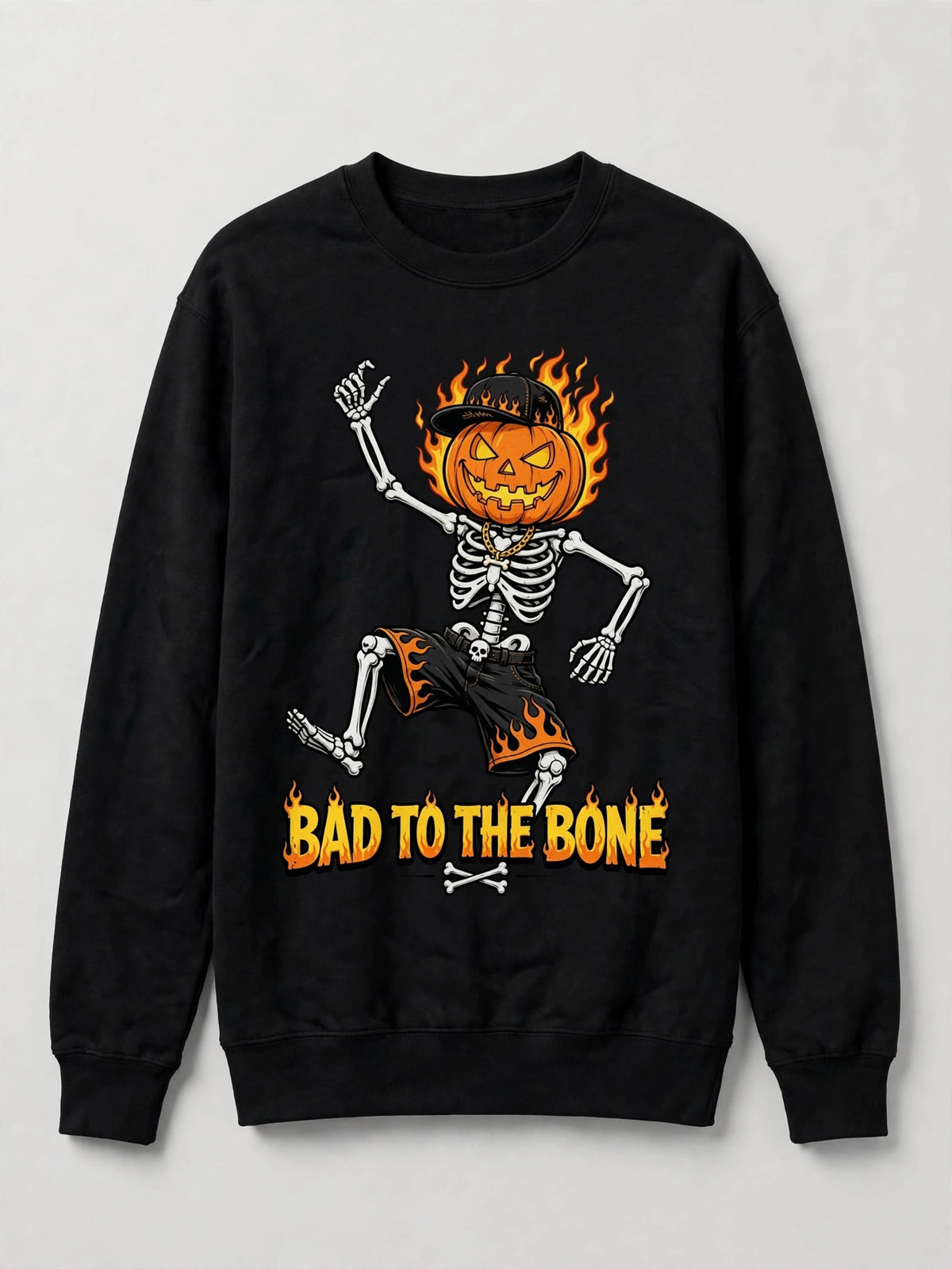 Bad to the Bone Sweatshirt - Dancing Skeleton Pumpkin Halloween Sweatshirt