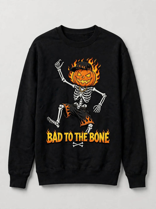 Bad to the Bone Sweatshirt - Dancing Skeleton Pumpkin Halloween Sweatshirt